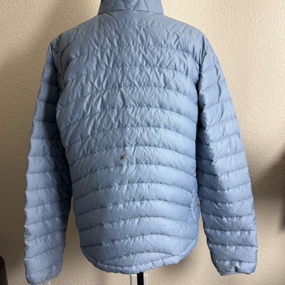 Patagonia Down Sweater Jacket  XL Light Blue Yellow Womens Zip Up FLAWED READ - Picture 3 of 12